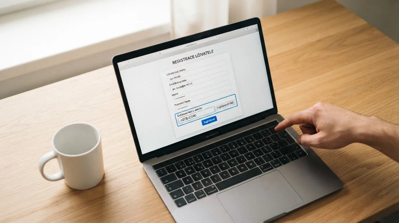 Registrační formulář online casina s polem pro zadání ověřovacího kódu