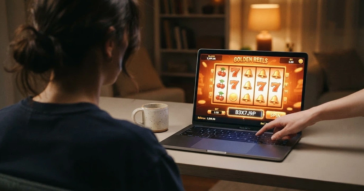 Hráč zadává promo kód na obrazovce online casina