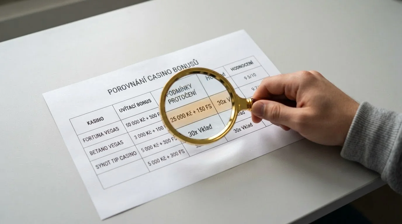Lupa nad sloupcem srovnávací tabulky, zvýrazněný řádek s hodnotou bonusu