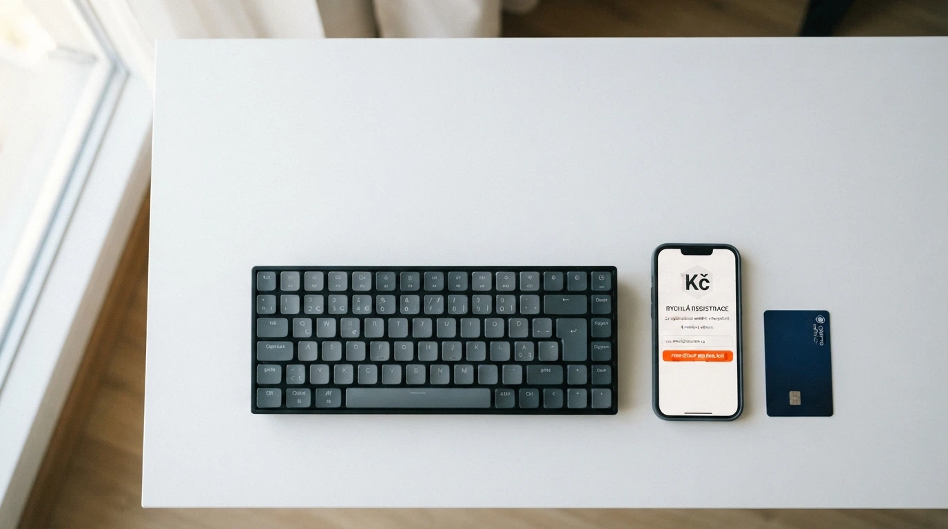 Symbolické znázornění registrace bez občanského průkazu – klávesnice a krypto peněženka