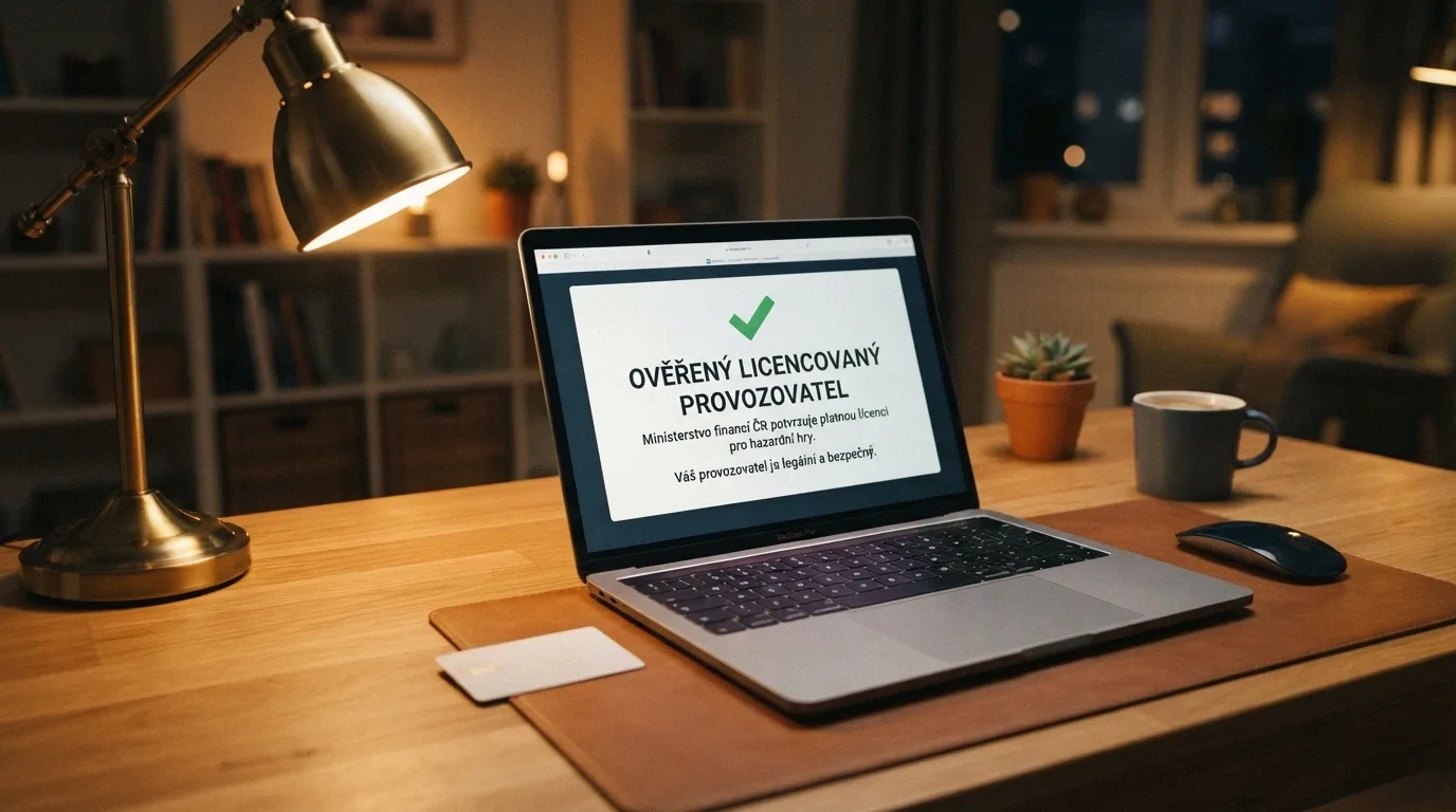 Pečeť a dokument Ministerstva financí ČR vedle loga licencovaného online casina