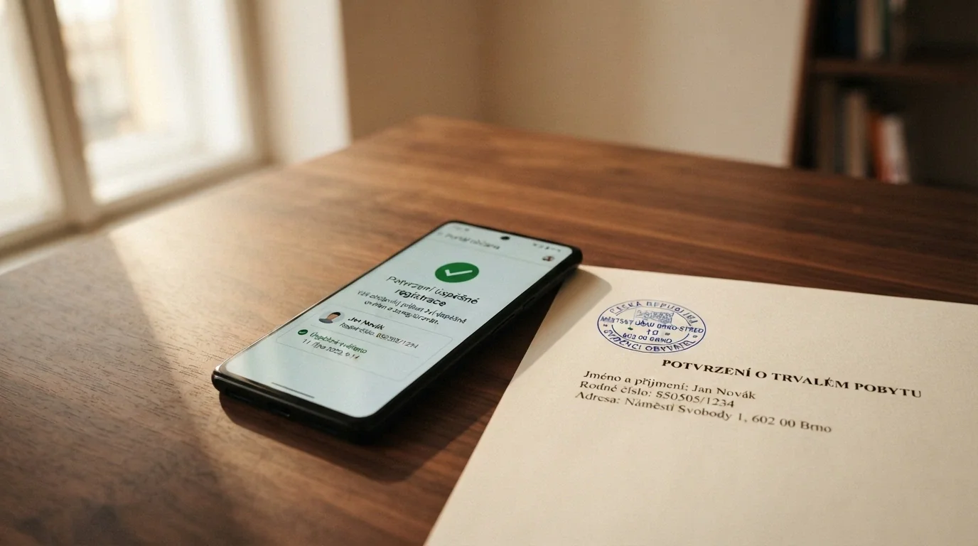Úřední dokument s razítkem Ministerstva financí ČR položený vedle mobilu s logem licencovaného casina