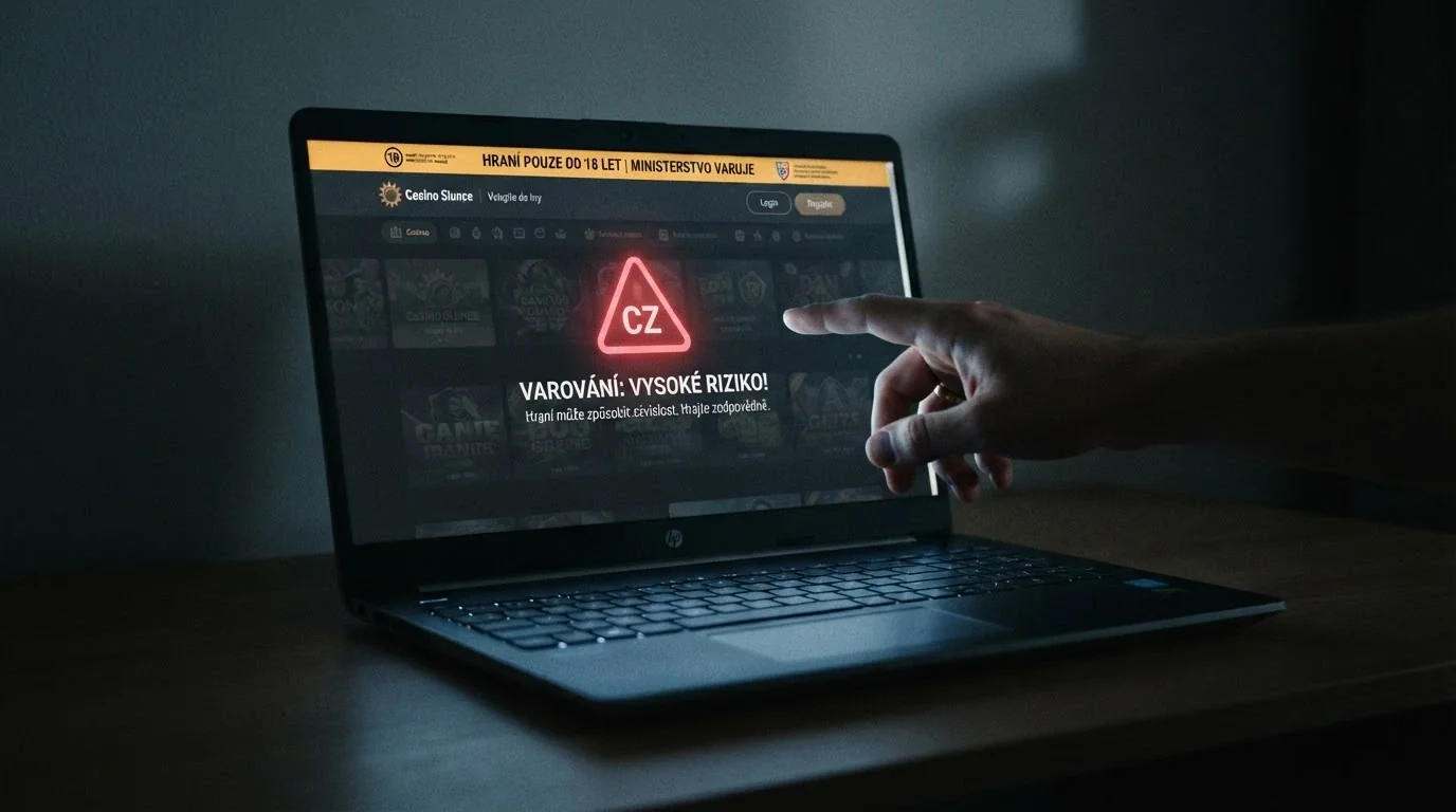 Výstražný symbol u webové stránky zahraničního casina bez české licence