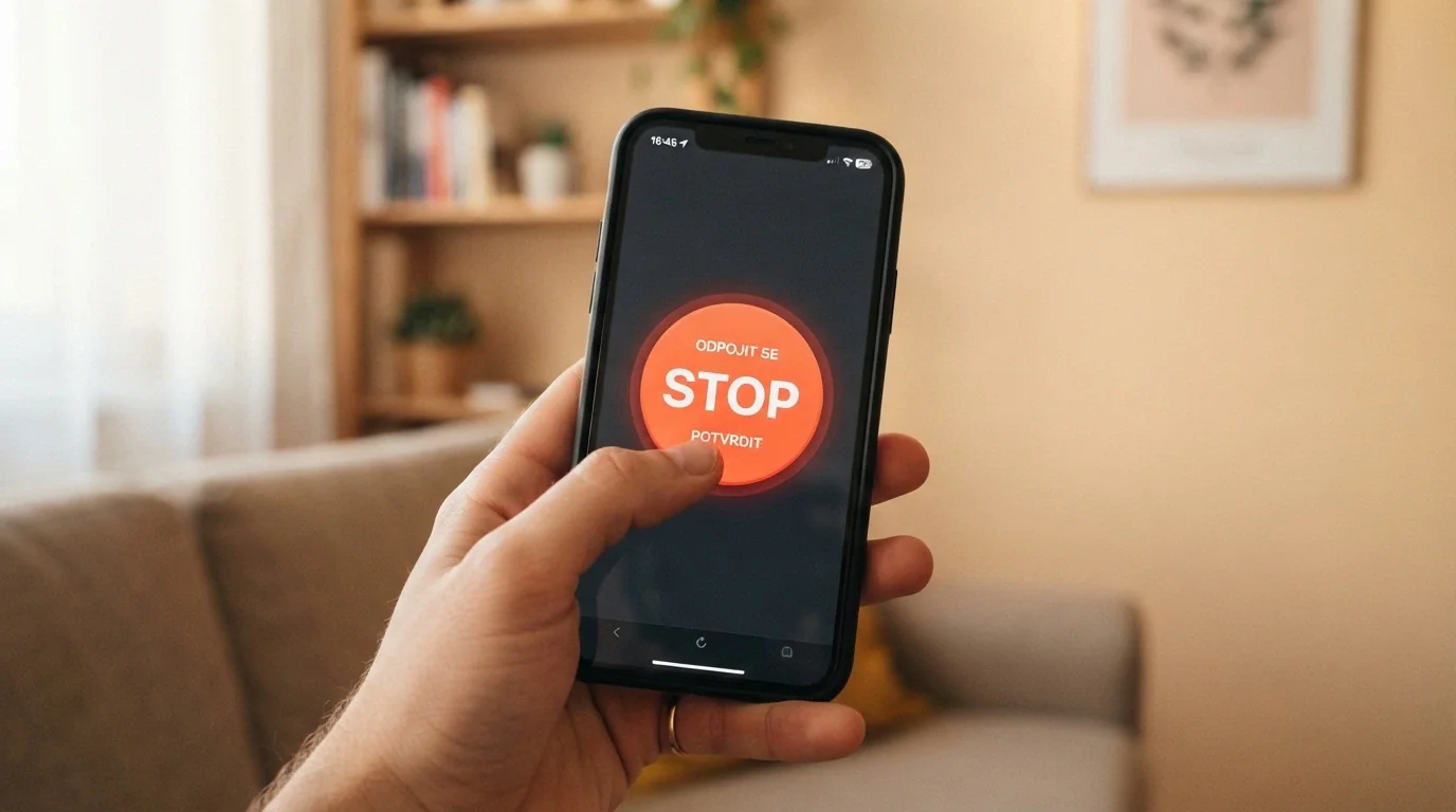 Výrazné tlačítko s nápisem „Panic Button — okamžité přerušení hry na 48 hodin“ v rozhraní online casina