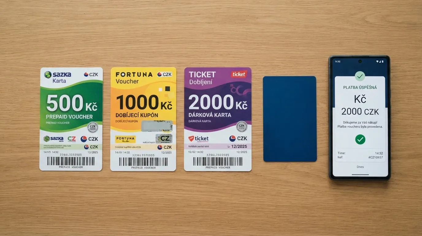 Paysafecard kupony v hodnotách 200, 500 a 1 200 Kč vedle platební karty a mobilu s Apple Pay