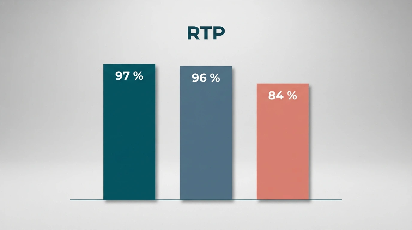 Dlaždice výherních automatů seřazené podle RTP — od 97 % po 96 %, barevně odlišené