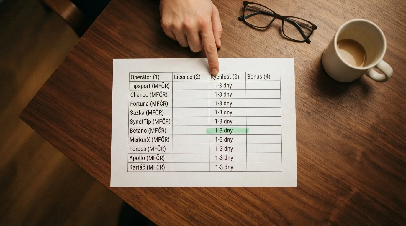 Srovnávací tabulka deseti licencovaných online kasin s údaji o rychlosti a limitech výběru