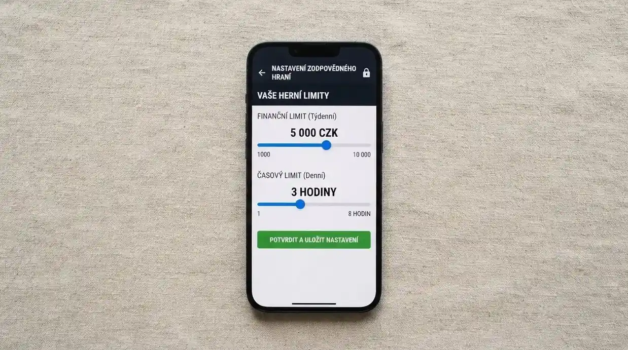 Obrazovka s nastavením herních limitů — posuvníky pro časový a finanční limit