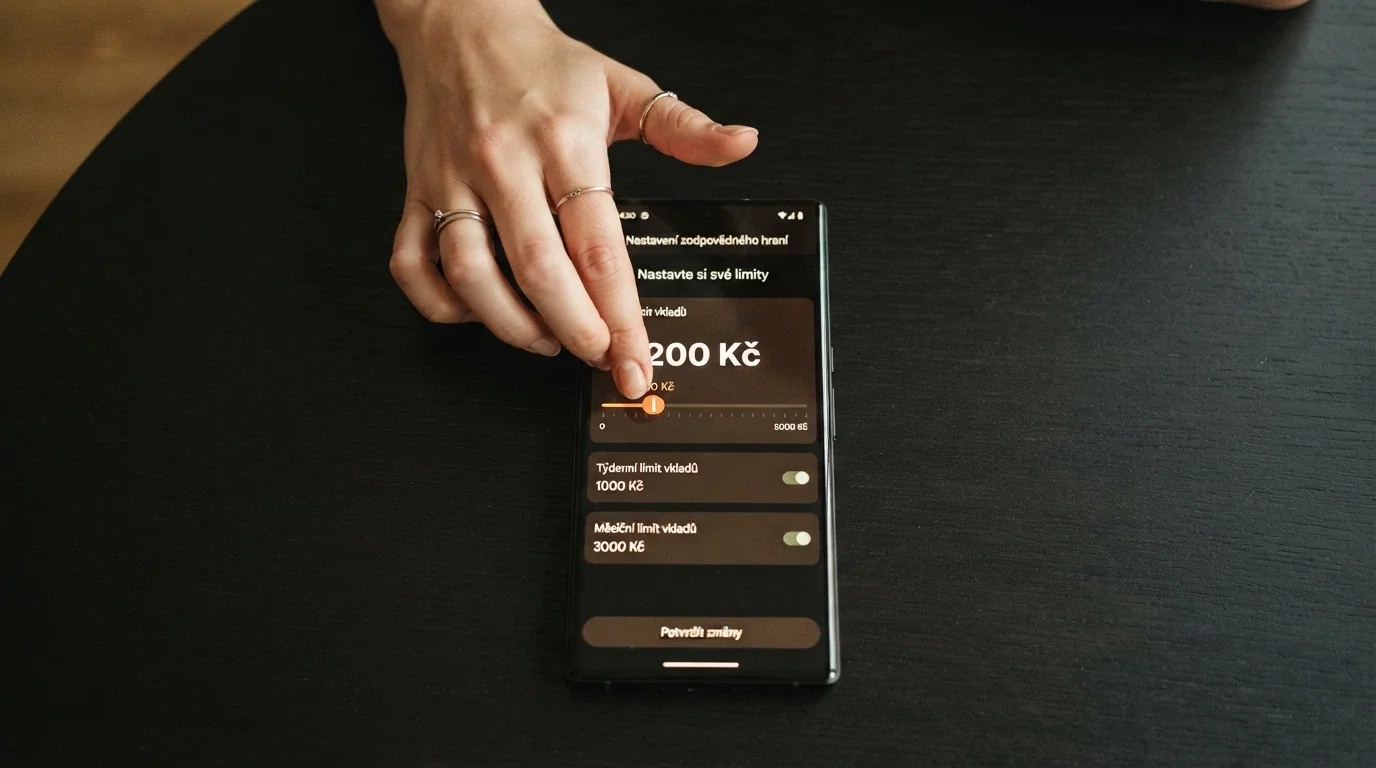 Nastavení denního limitu vkladu v rozhraní online casina — posuvník ukazuje hodnotu 200 Kč