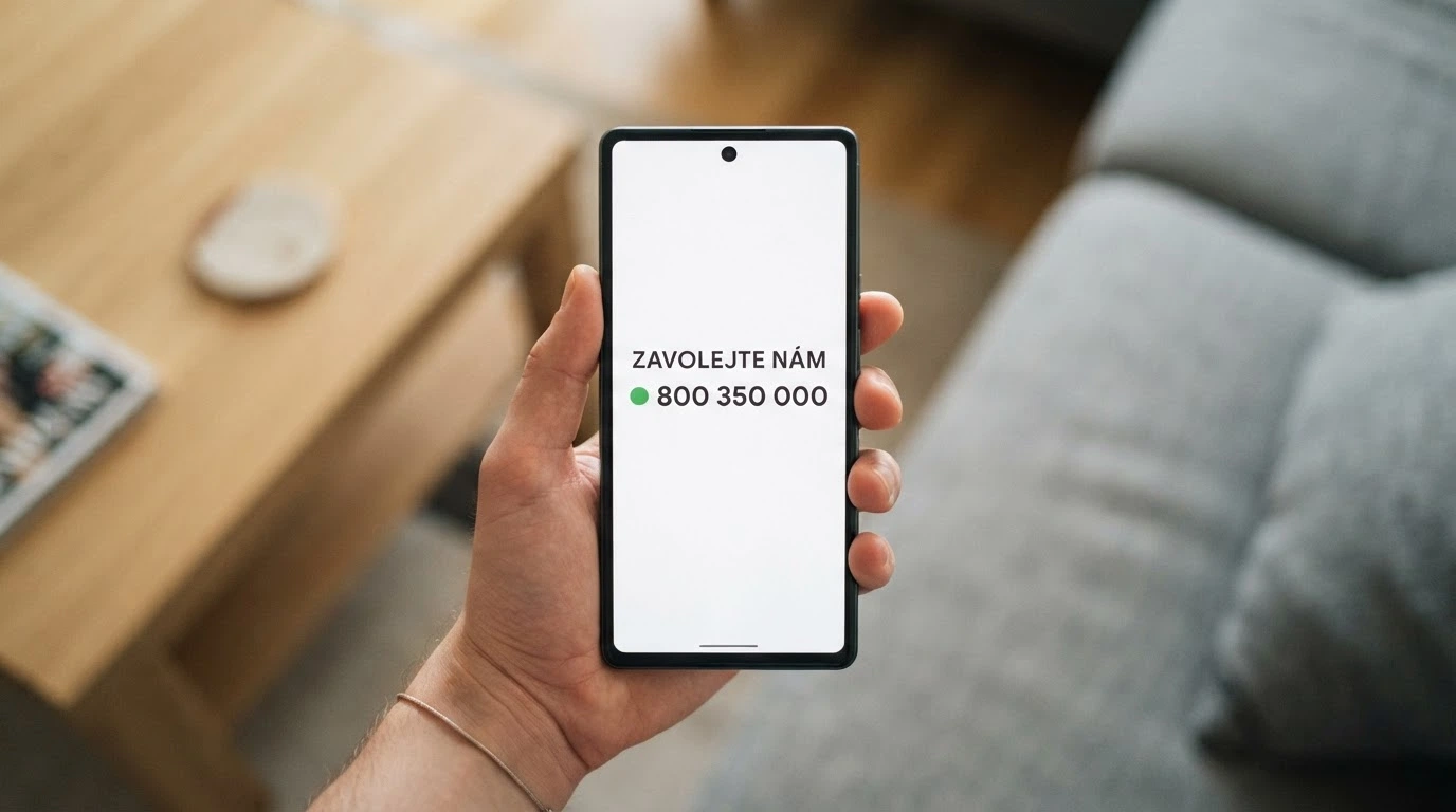 Telefon s číslem linky pomoci 800 350 000 na displeji