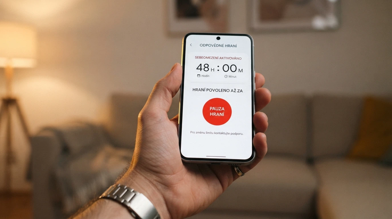 Ukázka tlačítka panic button na webu licencovaného českého casina s vysvětlením 48hodinového sebevyloučení